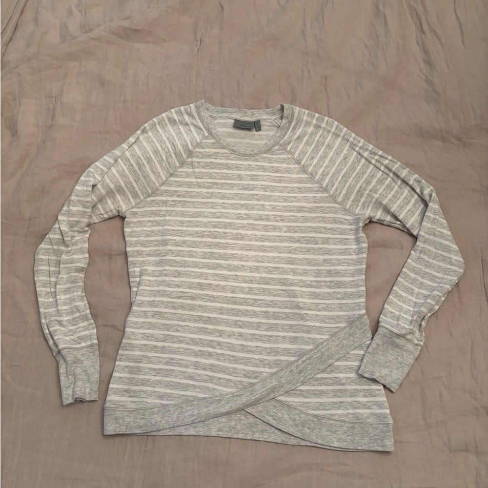 Athleta Light Gray Striped Crewneck Sweater / Size Medium Tall